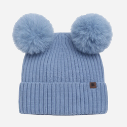 Beanie with Double Pompom and Soft Lining Dusty Blue