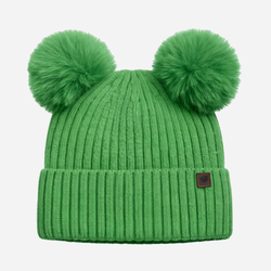 Beanie with Double Pompom and Soft Lining Grass Green
