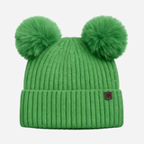Beanie with Double Pompom and Soft Lining Dusty Blue