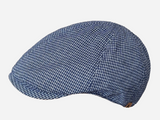 Brim&Brawn Flat Cap in Blue Check Linen-Cotton Blend