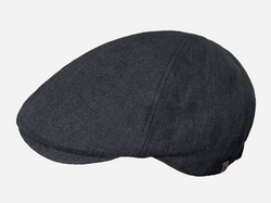 Brim&Brawn Flat Cap in Black Linen-Cotton Blend