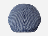 Brim&Brawn Flat Cap in Blue Check Linen-Cotton Blend