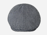 Brim&Brawn Flat Cap in Black Check Linen-Cotton Blend