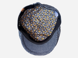 Brim&Brawn Flat Cap in Blue Check Linen-Cotton Blend