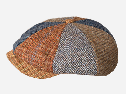Brim&Brawn Flat Cap in Multicolour Check Wool Blend