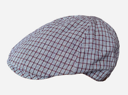 Brim&Brawn Flat Cap in Red Check Linen-Cotton Blend