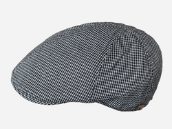 Brim&Brawn Flat Cap in Black Check Linen-Cotton Blend