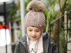 KB110 Kids Beanie with  Pompom and Soft Lining Brown