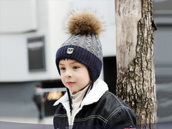 KB111 Kids Beanie with Pompom Lined Navy