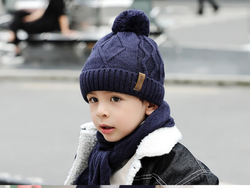 KB107 Kids Beanie with Pompom Lined one Set with Scarf