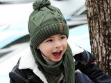 KB107 Kids Beanie with Pompom Lined  with Scarf Cream