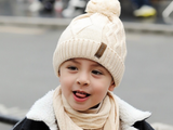 KB107 Kids Beanie with Pompom Lined  with Scarf Cream