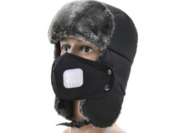 Ski Winter  Aviator Hat with Face Mask Back and Grey Adult Size