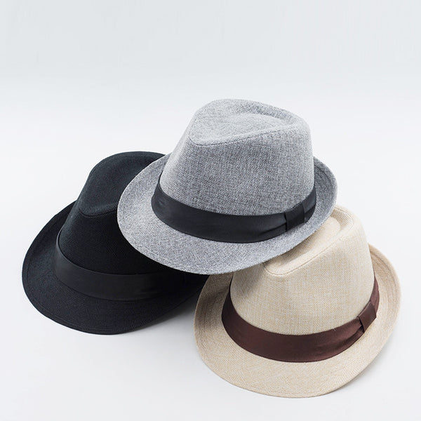 Short Brim Trilby With Strap in Linen Feel Material