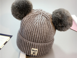 KB20104 Baby Beanie with Double Pompom Grey