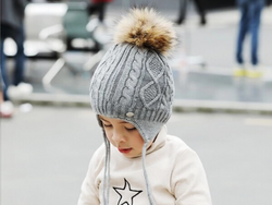 KB110 Kids Beanie with  Pompom and Soft Lining Grey