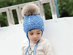 KB110 Kids Beanie with  Pompom and Soft Lining Blue