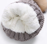 KB107 Kids Beanie with Pompom Lined  with Scarf Cream