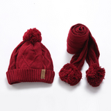 KB107 Kids Beanie with Pompom Lined  with Scarf Cream