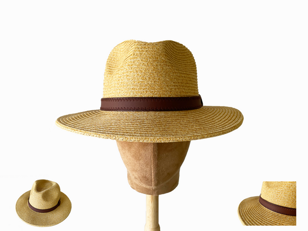 Wide Brim Fedora Summer Hat Mixed Gold