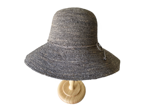 Crochet Raffia Straw Bucket Hat Grey