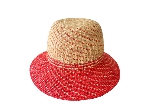 Brim&Brawn Raffia Straw Bucket Hat Red