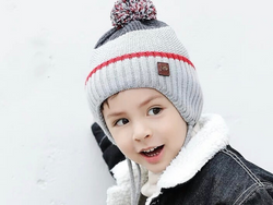 KB102 Kids Beanie with Pompom and Soft Lining Grey