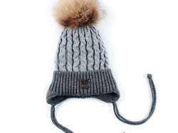 KB111 Kids Beanie with Pompom Lined Grey