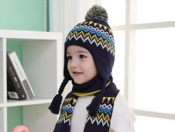 KB101 Kids Beanie with Pompom Lined in Navy with 2 sizes