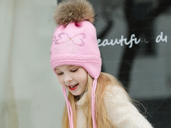 KB108 Kids Beanie with Pompom with Soft Lining Pink